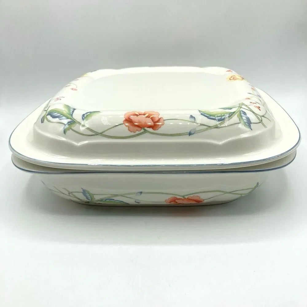 Vtg Villeroy & Boch Albertina 2 QT Square Microwave Baker w/ Lid W Germany #1748